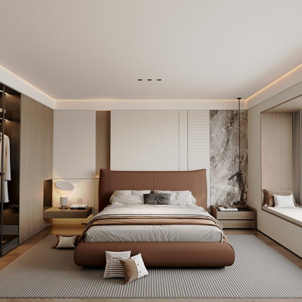 Modern Queen And King Size Leather Bed with Solid Wood Frame AF-B2401