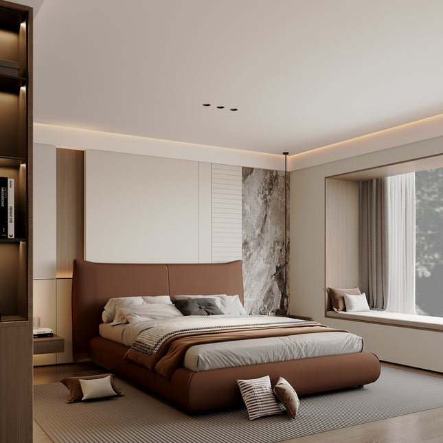 Modern Queen And King Size Leather Bed with Solid Wood Frame AF-B2401