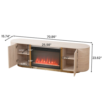 Modern Travertine Panel TV Stand with Fireplace AF-TS001