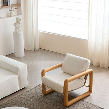Modern Solid Wood Frame Single Sofa Chair – Sherpa Fabric, Minimalist Design for Living Room & Study AF-SF019WE
