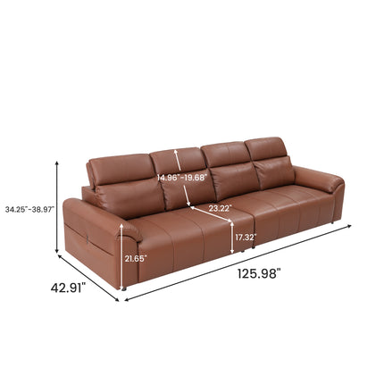 4-Seater Leather Look Sofa with Adjustable Headrests & Side Pocket Storage AF-SF033BR