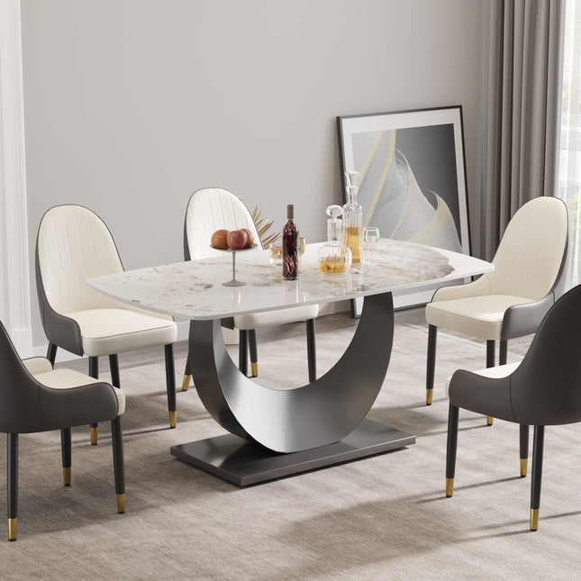 Light Luxury Sintered Stone Dining Table with Stainless Steel Base, Dining Table DT16