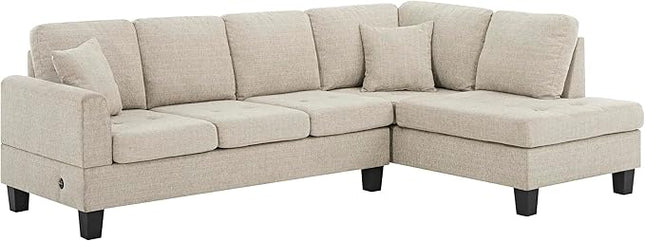Linen Tufted Sofa with USD Charger