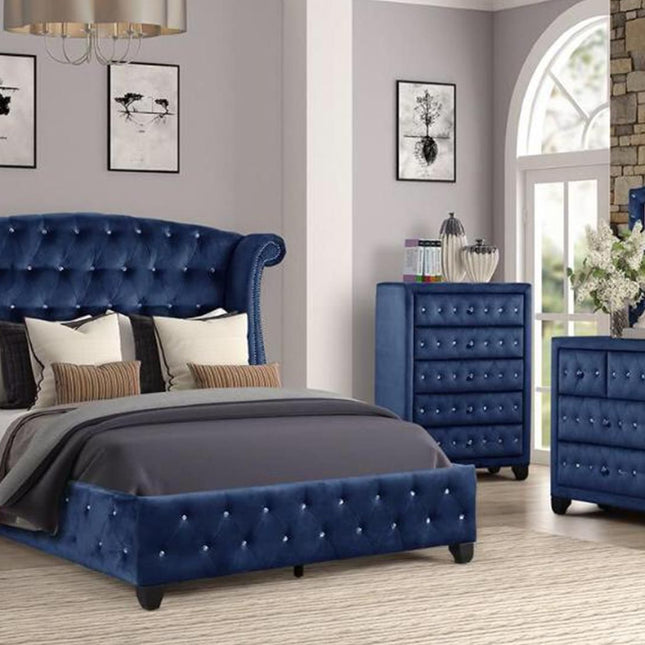 1181 Sophia King Bedroom Set in Navy Blue