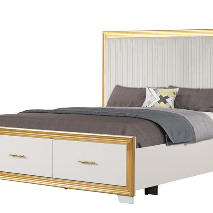 1581 Obsession Queen Bed in White & Gold