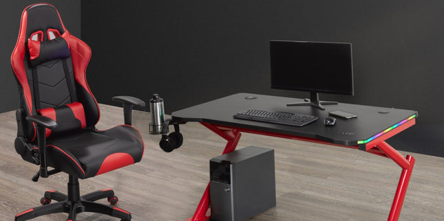 GAMING DESK & CHAIR SET, BLACK/RED