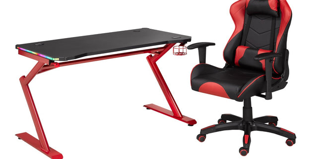 GAMING DESK & CHAIR SET, BLACK/RED