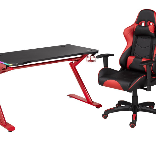 GAMING DESK & CHAIR SET, BLACK/RED