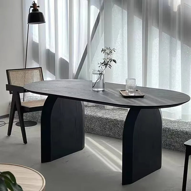 Curved Leg Oval Solid wood Dining Table Set with boucle fabric chairs AF-DT009
