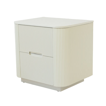 Fluted 2-Drawer Nightstand with Rounded Edges – Modern Minimalist Bedside Table AF-NS002WE