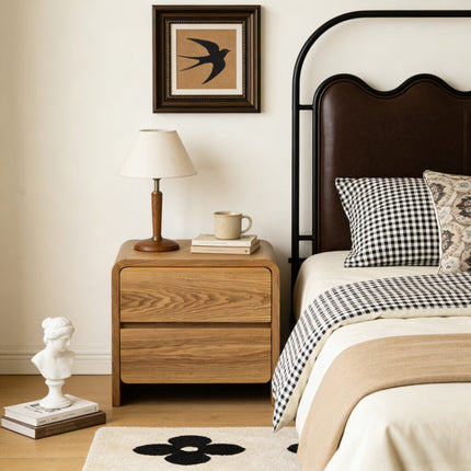 Natural Wood Tone 2-Drawer Nightstand, Modern Minimalist Bedside Table AF-NS005