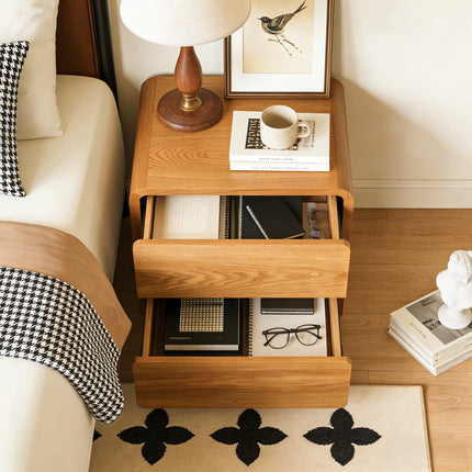 Natural Wood Tone 2-Drawer Nightstand, Modern Minimalist Bedside Table AF-NS005