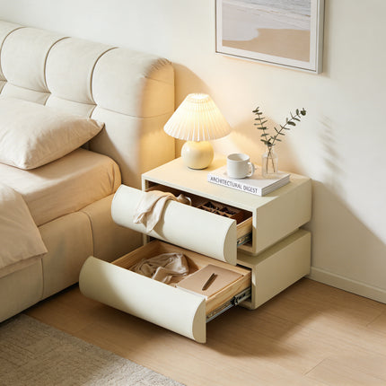 Cream Upholstered 2-Drawer Nightstand with Curved Handles – Modern Bedside Table AF-NS006