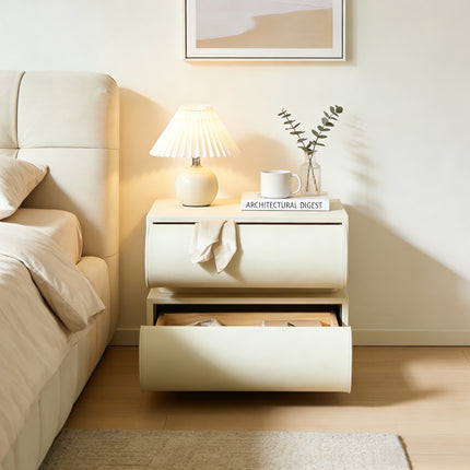Cream Upholstered 2-Drawer Nightstand with Curved Handles – Modern Bedside Table AF-NS006