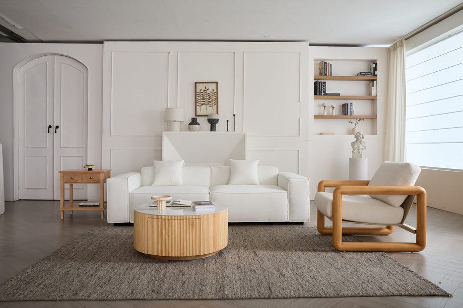 Sherpa Sofa Loveseat-Beige Fabric, Assembly free for Living Room & Leisure Area AF-SF013WE