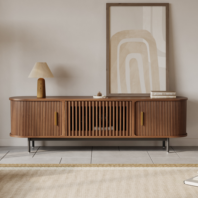 Mid-Century Slatted Wood TV Stand AF-TS002