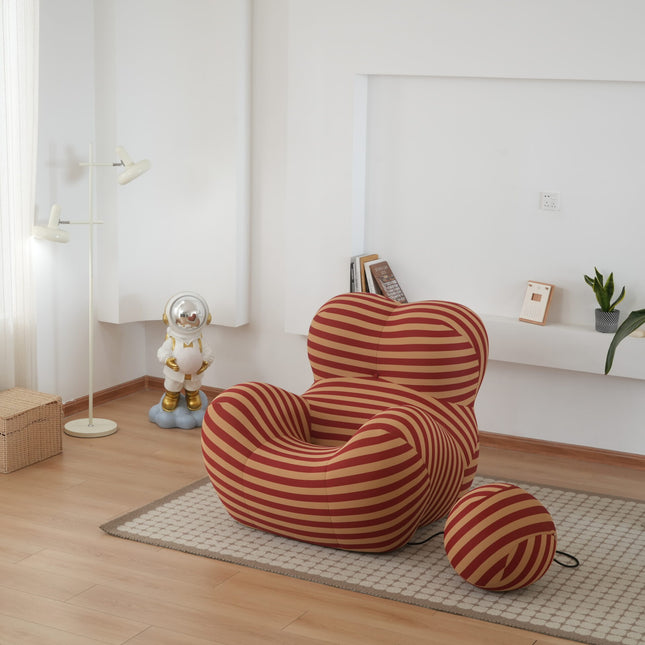 Unique Modern Stripe Accent Chair Sofa with Ottoman - AF-UP50B-RED