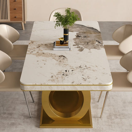 Modern Marble Dining Table, U-Shape Stainless Steel Base for Dining Room AF-DT002