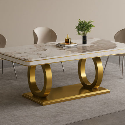 Modern Marble Dining Table, U-Shape Stainless Steel Base for Dining Room AF-DT002