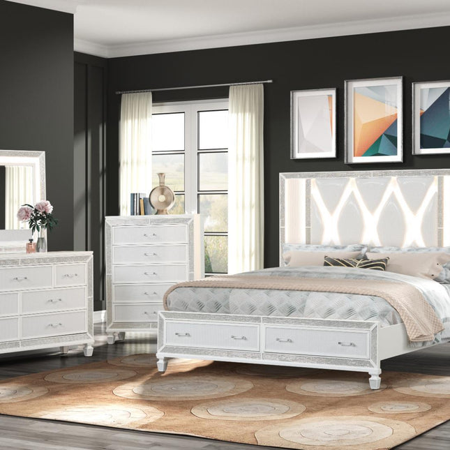 1391 Crystal Queen Bedroom Set White