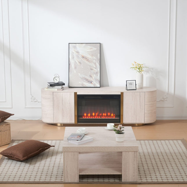 Modern Travertine Panel TV Stand with Fireplace AF-TS001