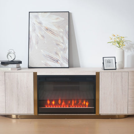 Modern Travertine Panel TV Stand with Fireplace AF-TS001