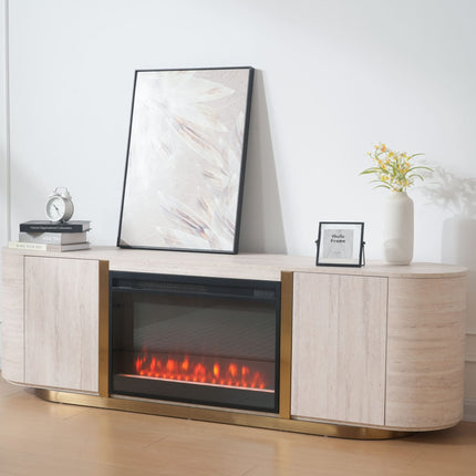 Modern Travertine Panel TV Stand with Fireplace AF-TS001