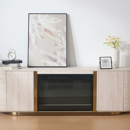 Modern Travertine Panel TV Stand with Fireplace AF-TS001