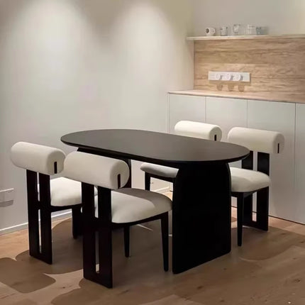 Curved Leg Oval Solid wood Dining Table Set with boucle fabric chairs AF-DT009