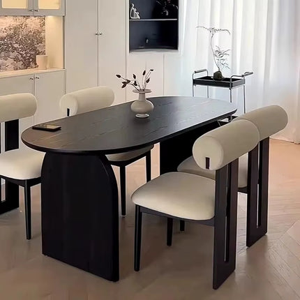 Curved Leg Oval Solid wood Dining Table Set with boucle fabric chairs AF-DT009