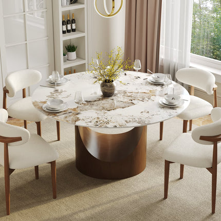 Modern round marble dining table with turntable - Lazy Susan