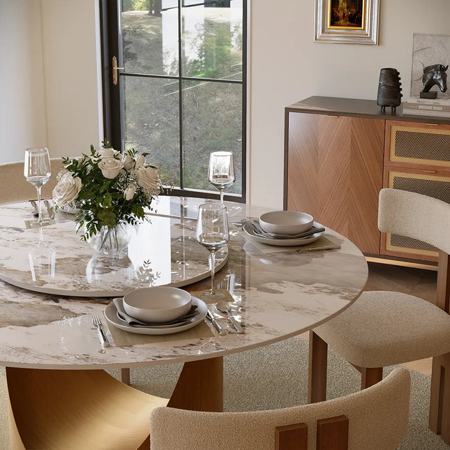Modern round marble dining table with turntable - Lazy Susan