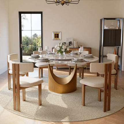 Modern round marble dining table with turntable - Lazy Susan