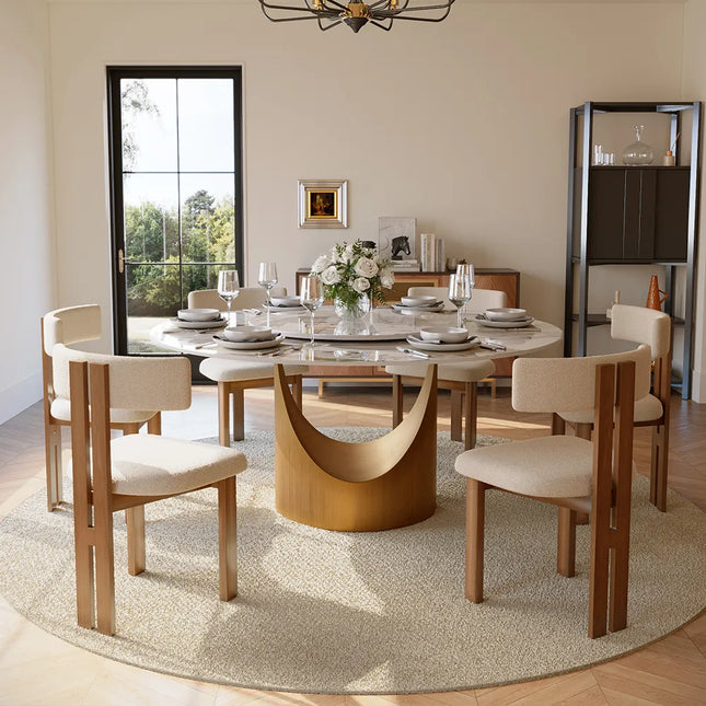 Modern round marble dining table with turntable - Lazy Susan