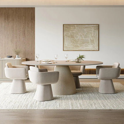 Rotatable Upholstered Dining Chair – Beige, Modern Accent Chair with Flared Pedestal Base