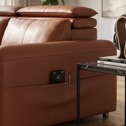 4-Seater Leather Look Sofa with Adjustable Headrests & Side Pocket Storage AF-SF033BR