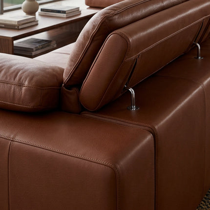4-Seater Leather Look Sofa with Adjustable Headrests & Side Pocket Storage AF-SF033BR