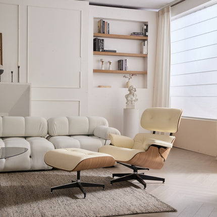 Modern Classic Leather Lounge Chair with Ottoman - AF-LC01WE