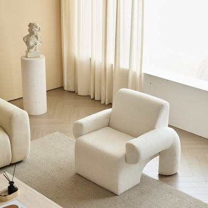 Modern Artistic Single Sofa Chair – White Sherpa Fabric, Creative Shape for Living Room & Leisure Area AF-SF020WE