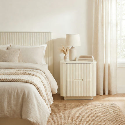 Fluted 2-Drawer Nightstand with Rounded Edges – Modern Minimalist Bedside Table AF-NS002WE