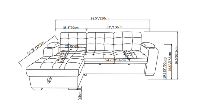 Lennox Sectional Sofa Sleeper bed 69623