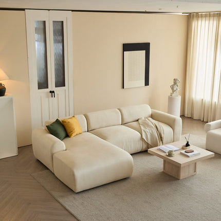 L-Shaped Sectional Sofa – Beige Cloud Sofa, Fixed Chaise Lounge, Oversized Deep Seat Couch AF-SF021WE