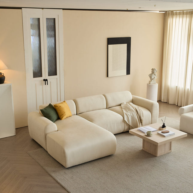L-Shaped Sectional Sofa – Beige Cloud Sofa, Fixed Chaise Lounge, Oversized Deep Seat Couch AF-SF021WE