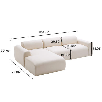 L-Shaped Sectional Sofa – Beige Cloud Sofa, Fixed Chaise Lounge, Oversized Deep Seat Couch AF-SF021WE