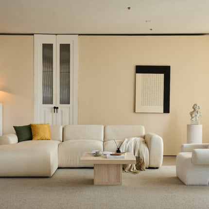 L-Shaped Sectional Sofa – Beige Cloud Sofa, Fixed Chaise Lounge, Oversized Deep Seat Couch AF-SF021WE