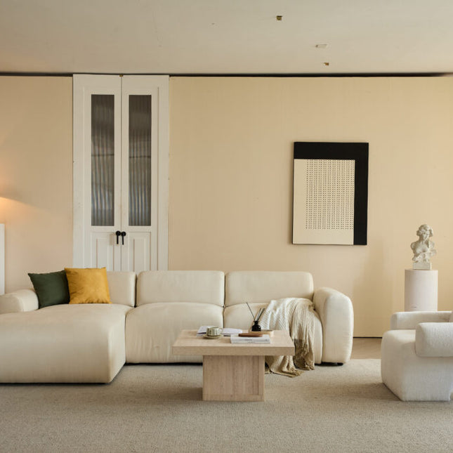 L-Shaped Sectional Sofa – Beige Cloud Sofa, Fixed Chaise Lounge, Oversized Deep Seat Couch AF-SF021WE