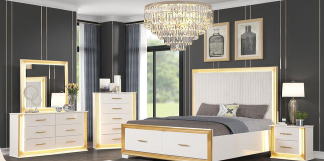 1581 Obsession King Bedroom Set in White & Gold