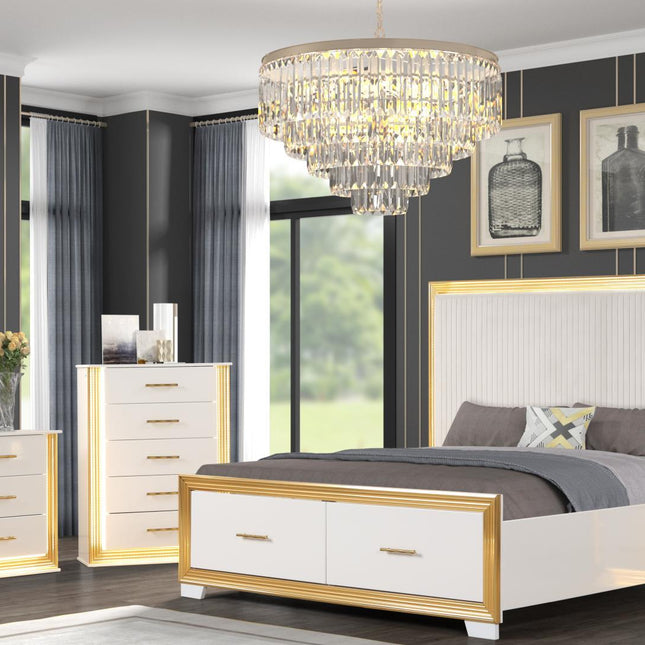 1581 Obsession King Bedroom Set in White & Gold